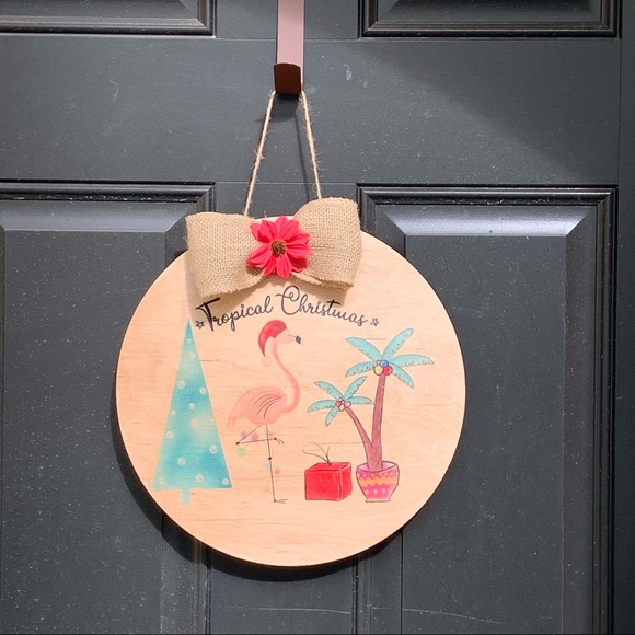 Beach Holiday Tropical Christmas 12" Thin Birch Handmade Sublimated Wall Decor - Picture 3 of 4